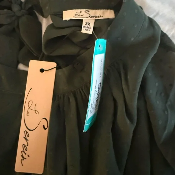 Women's Olive Swiss Dot Ruffle Sleeve Blouse - Picture 3 of 4